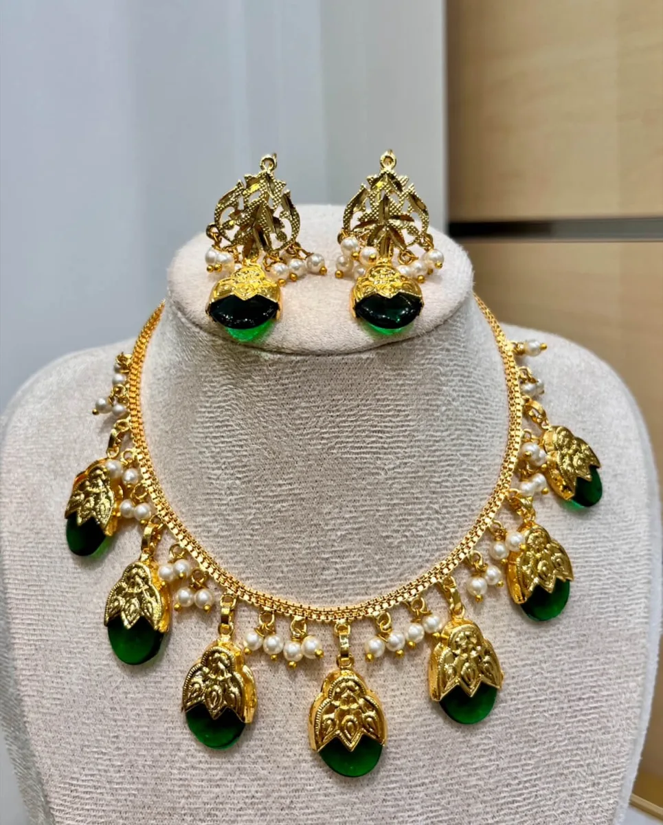 Green Berry Necklace + Earring Set