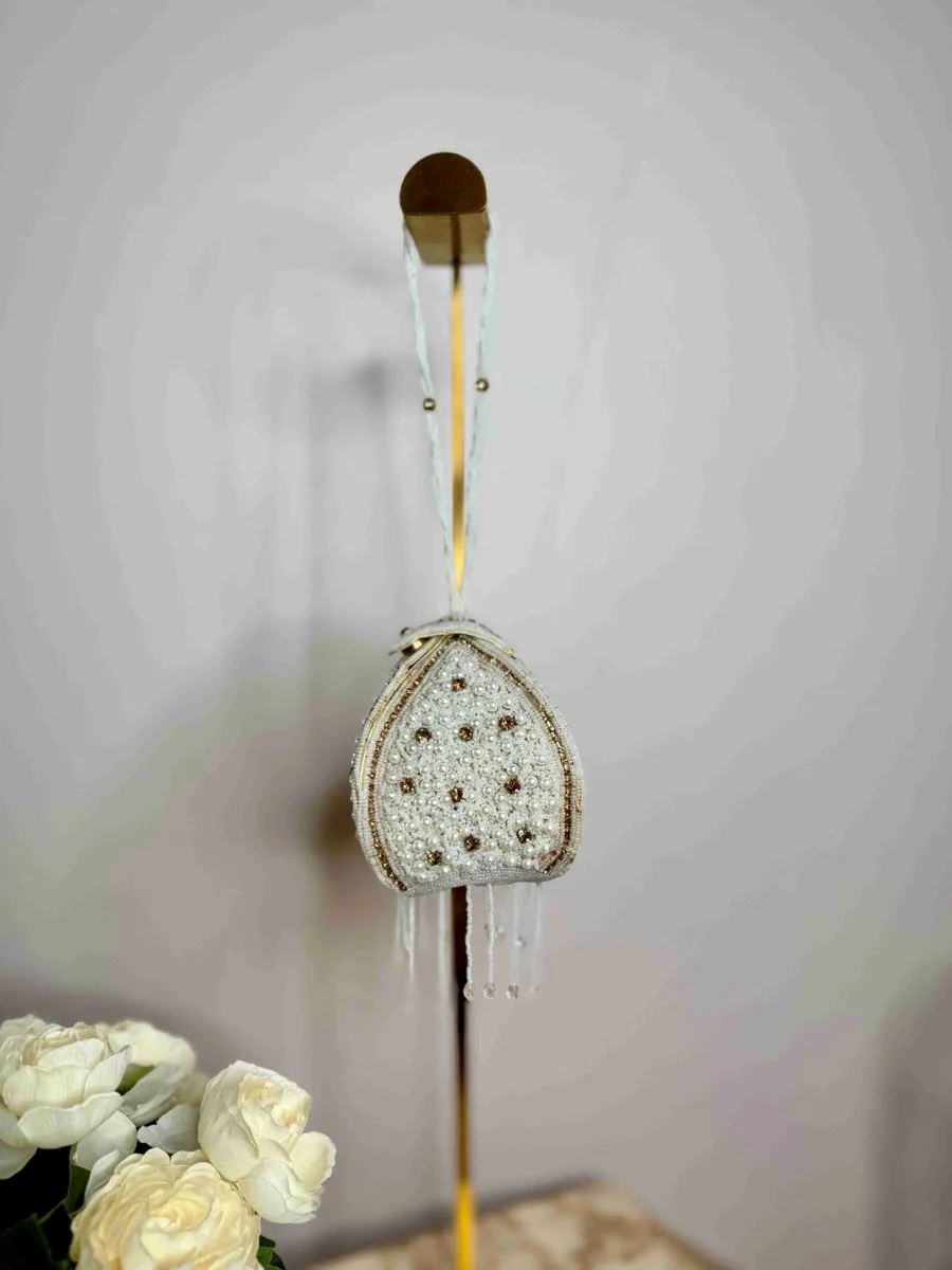 Ivory Crystal & Pearl Potli Bag