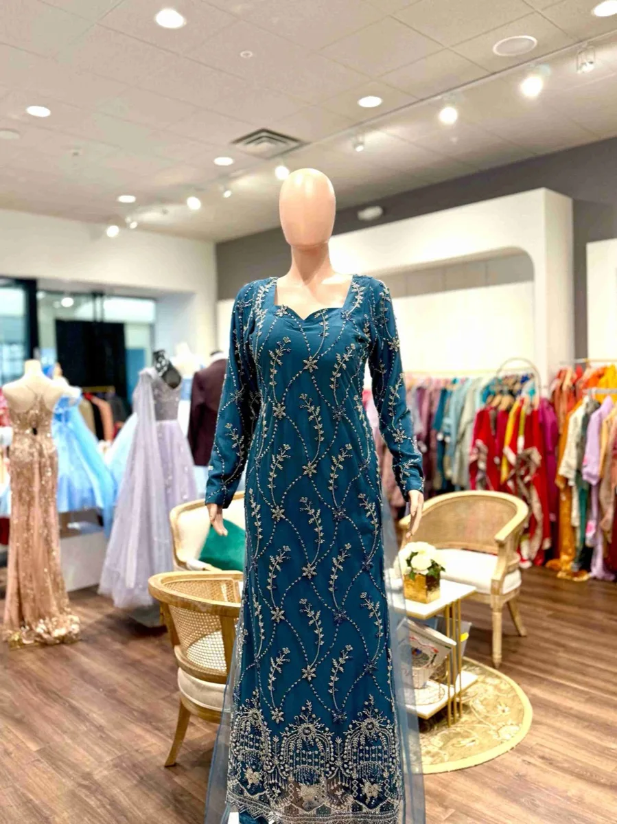 Teal Twilight Embroidered Gown