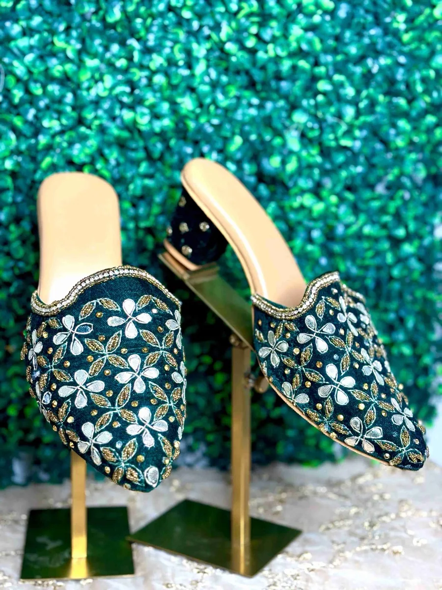 The "Jungle Bloom" Emerald Embellished Mule