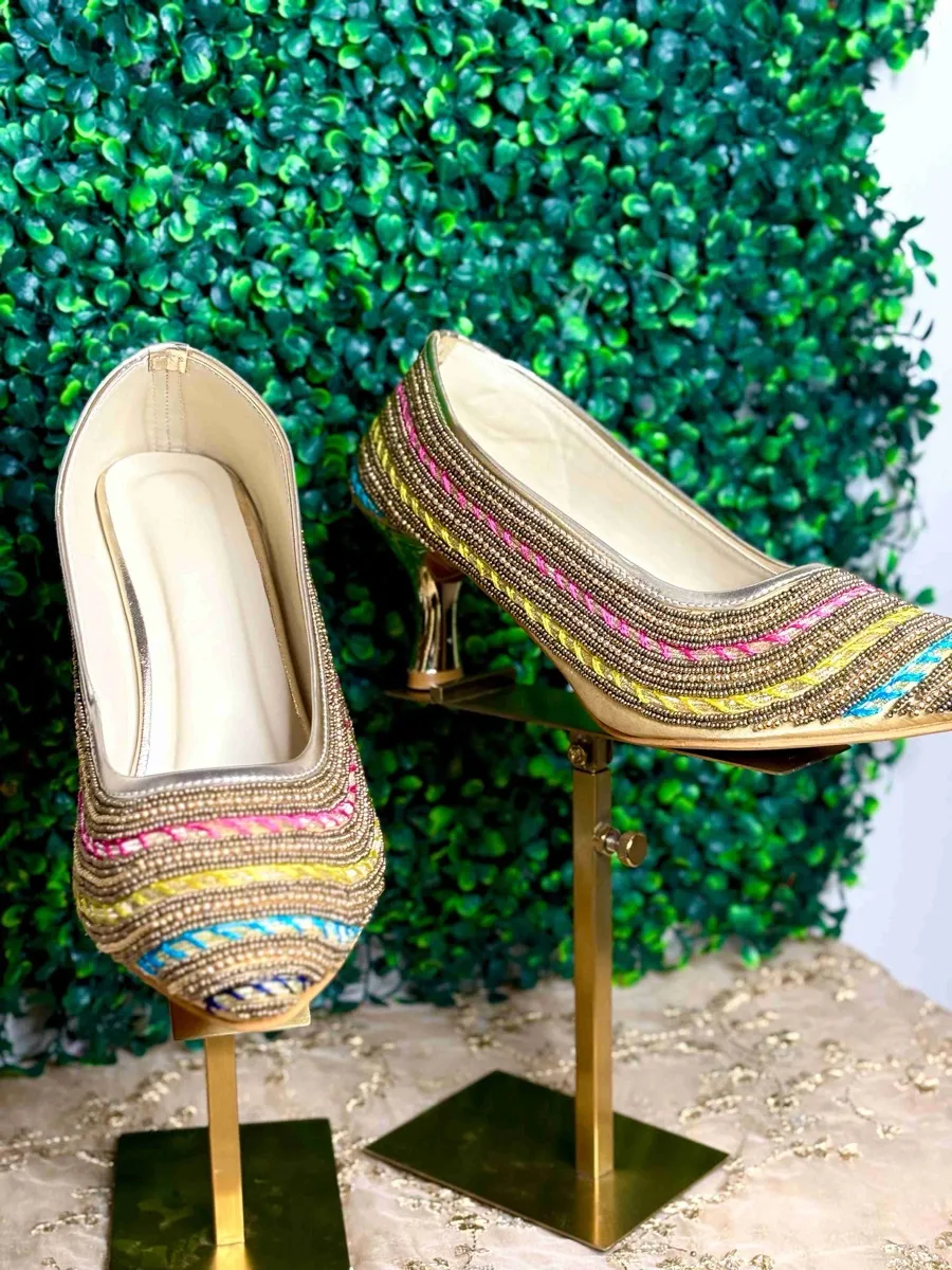 The "Rainbow Glitz" Striped Kitten Heels