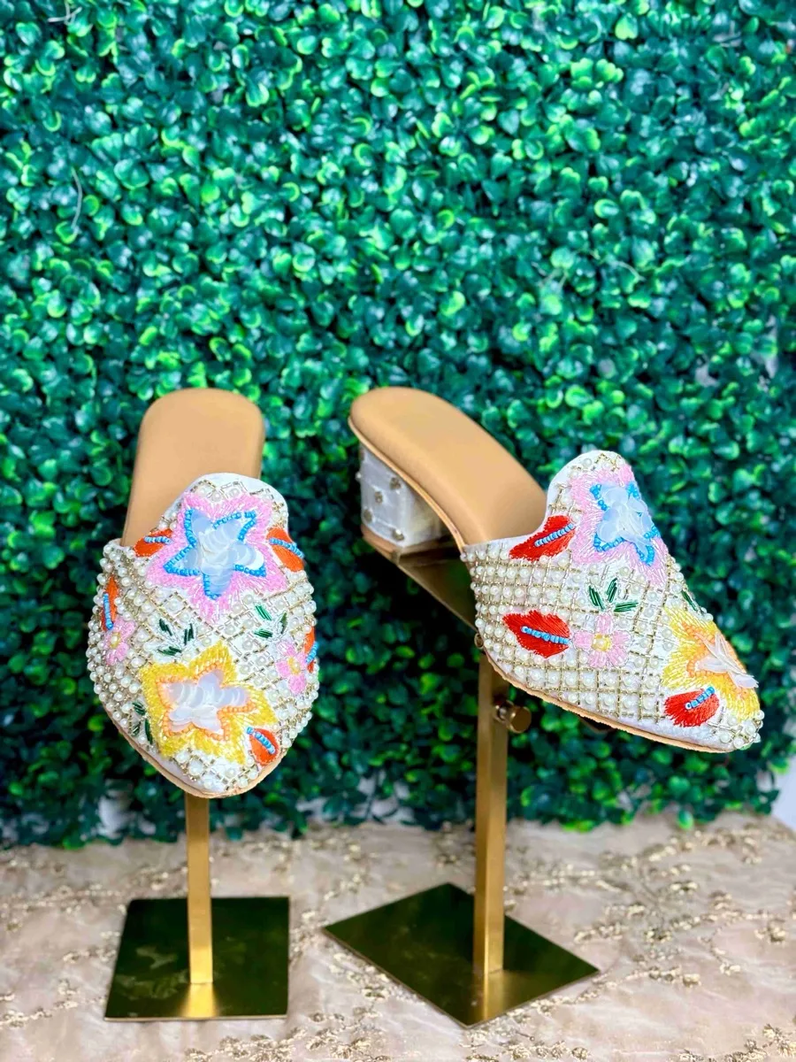 The "Spring Blossom" Pearl & Floral Mules