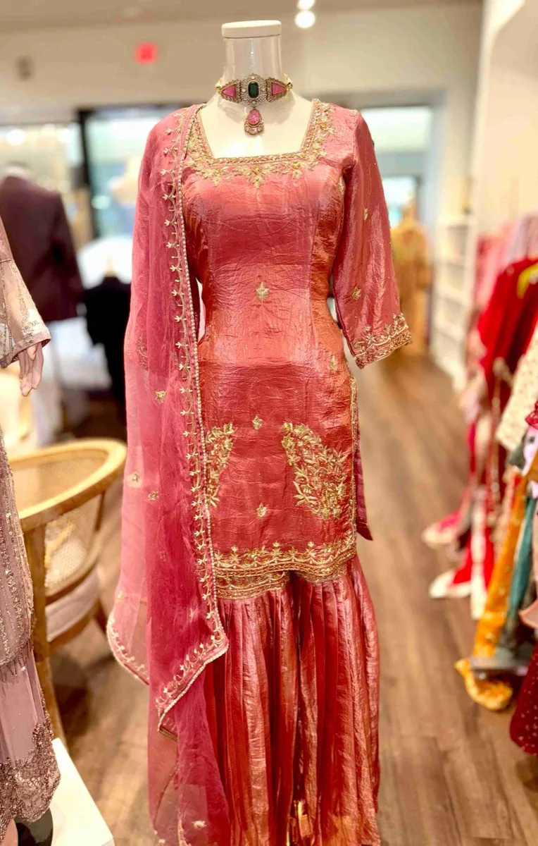 The Vintage Rose Charm Embroidered Sharara Set